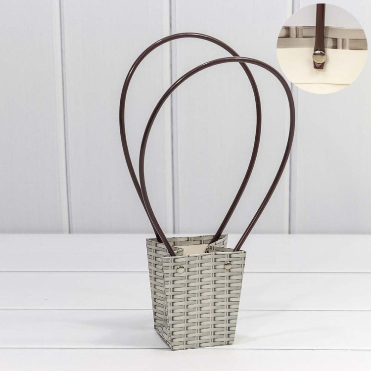 000171J/31 Пакет подарочный "Ваза для цветов" 10*9*6,5 "Плетёный" Серый 1/10 1/300