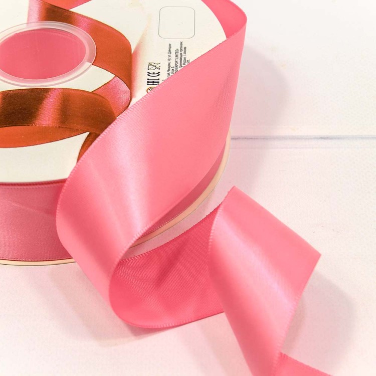 556-38/155 Лента Атласная Полиэстер класс А 3,8см*100ярд Насыщенный розовый 1/9 1/36