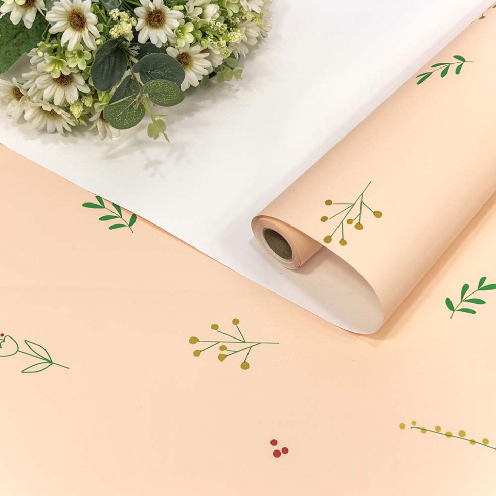 001387/4 Плёнка 0,58*10м матовая "Веточки" 60мкм Персиковый 1/30