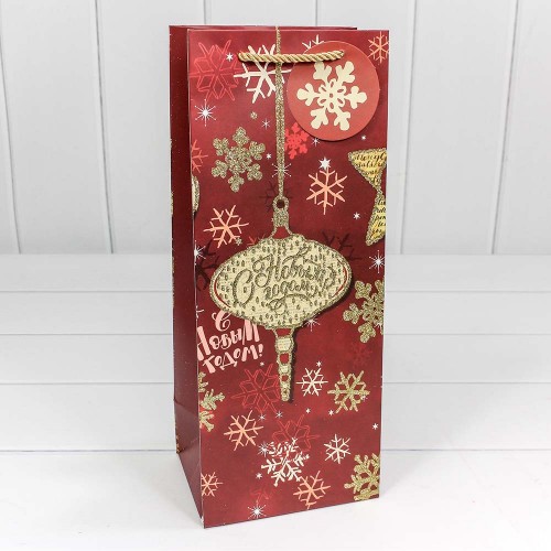 300320M Пакет подарочный с блеском "Новый год" (микс) 14*35*11 1/20 1/240