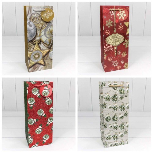 300320M Пакет подарочный с блеском "Новый год" (микс) 14*35*11 1/20 1/240