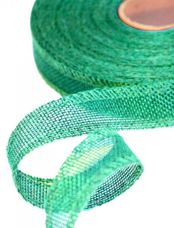 5511-25/20 Лента декоративная из искусственного льна с проволокой 2,5 см*25 ярд светло-изумрудный 1/100