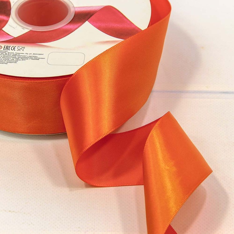 556-50/750 Лента атласная (полиэстер) 5 см*100 ярдов красно-оранжевый 1/7 1/28