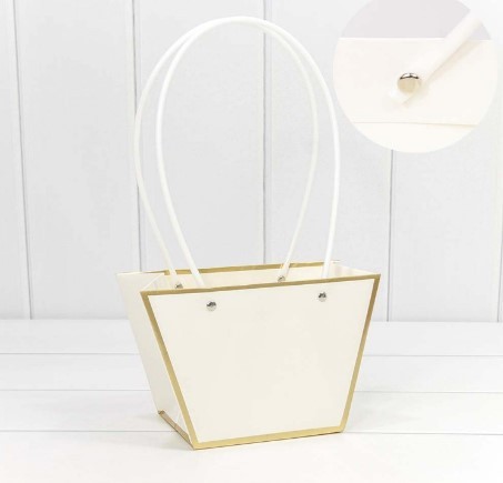 000172FA/7 Пакет подарочный "Ваза для цветов" 21*13,5*10,5 с золотой рамкой Белый 1/10 1/150