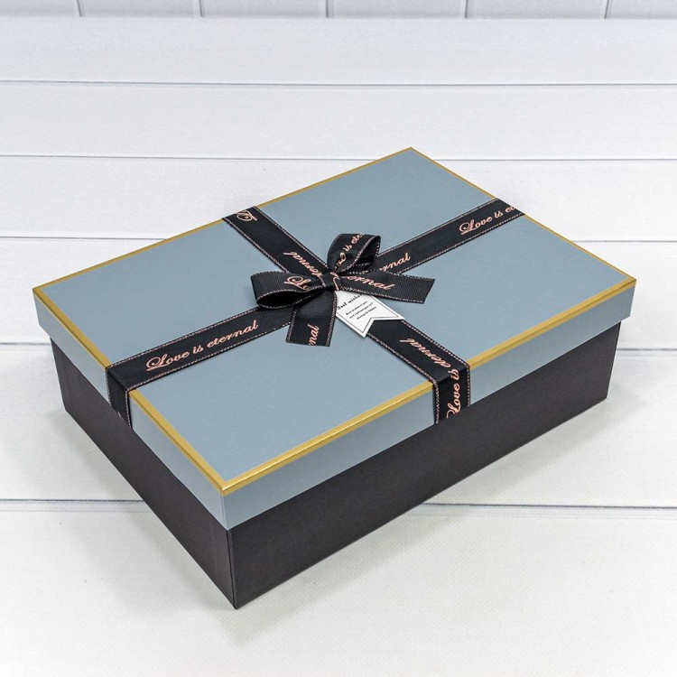 72091308/3 Коробки Прямоугольные Набор 1/3 29*21*9,5 с бантом Голубой/Чёрный 1/12