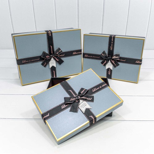 72091308/3 Коробки Прямоугольные Набор 1/3 29*21*9,5 с бантом Голубой/Чёрный 1/12