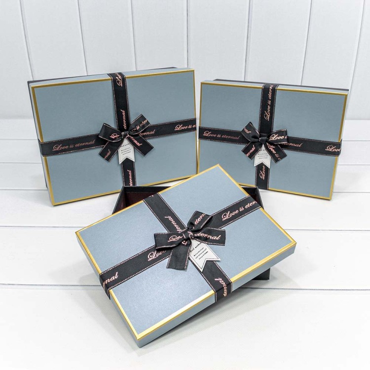 72091308/3 Коробки Прямоугольные Набор 1/3 29*21*9,5 с бантом Голубой/Чёрный 1/12