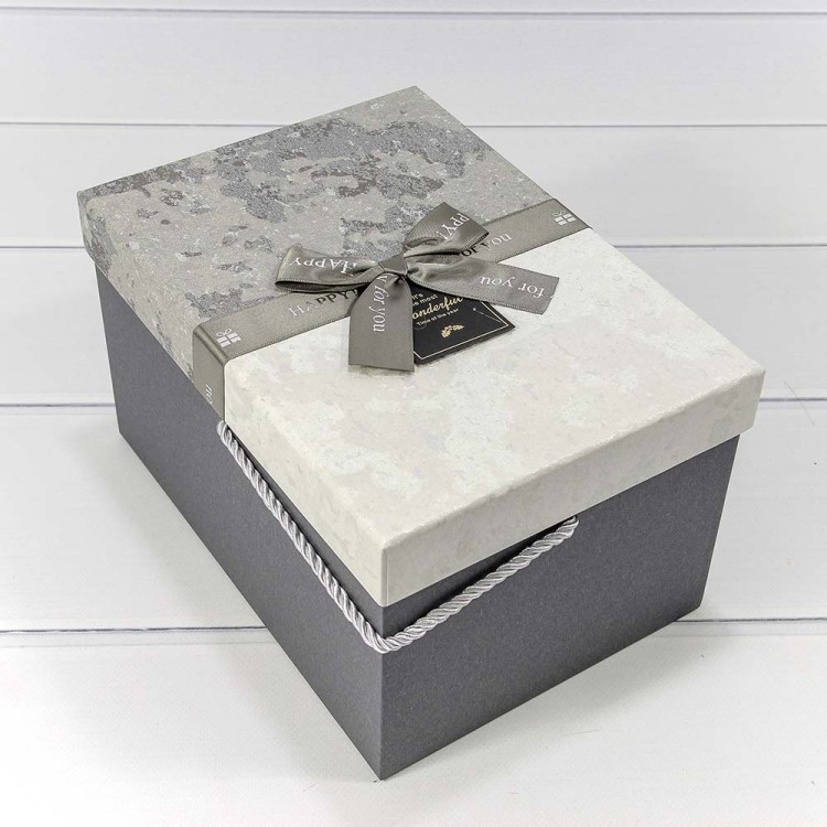 720562/2 Коробки Прямоугольные Набор 1/3 25*18*14,5 с ручками и бантом "Wonderful" Серый 1/24