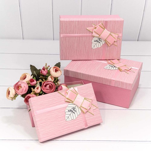7201540/9 Коробки Прямоугольные Набор 1/3 23*16*9,5 с бантом "For You" Розовый 1/36