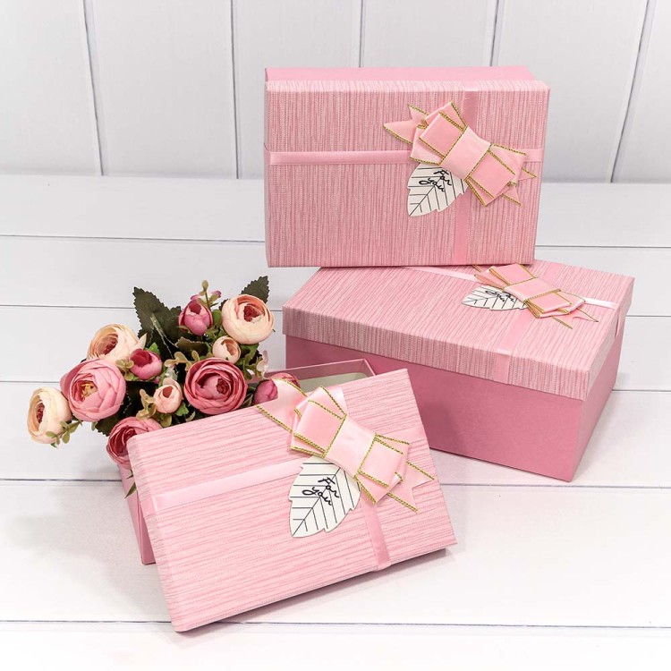 7201540/9 Коробки Прямоугольные Набор 1/3 23*16*9,5 с бантом "For You" Розовый 1/36