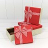 720616/26 Коробки Квадратные Набор 1/3 19,5*19,5*9,5 с полосатым бантиком Красный 1/36