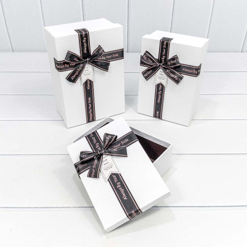 721914/1 Коробки Прямоугольные Набор 1/3 22,5*16*9,5 с бантом Белый 1/20