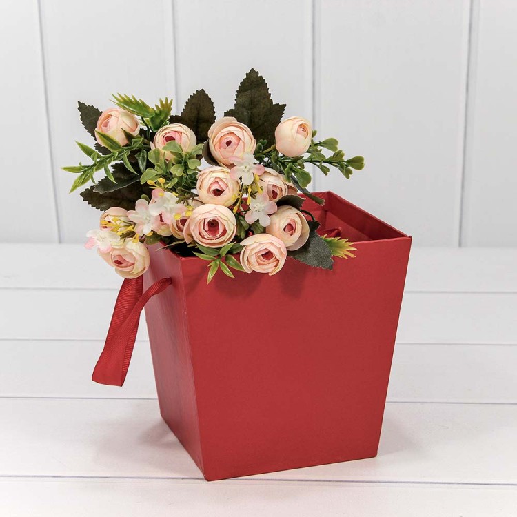 721163/1535 Коробка "Ваза для цветов" 14,5*14,5*15 с ручками Тёмно-красный 1/12 1/120