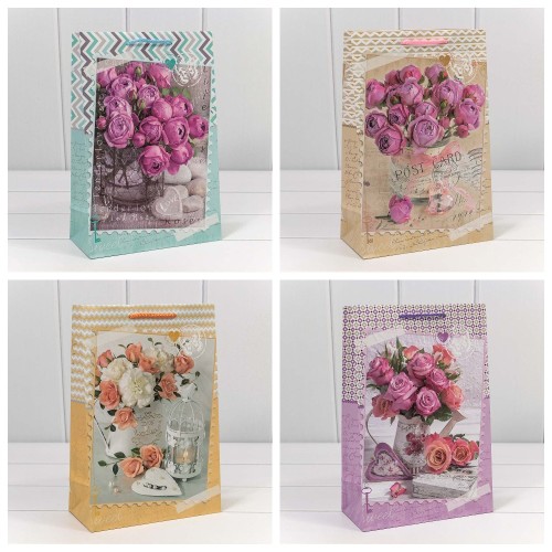 00026K Пакет подарочный 128 гр 20*30*10 см "Цветы" (микс) 1/20 1/360