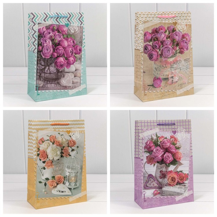 00026K Пакет подарочный 128 гр 20*30*10 см "Цветы" (микс) 1/20 1/360