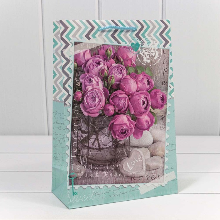 00026K Пакет подарочный 128 гр 20*30*10 см "Цветы" (микс) 1/20 1/360