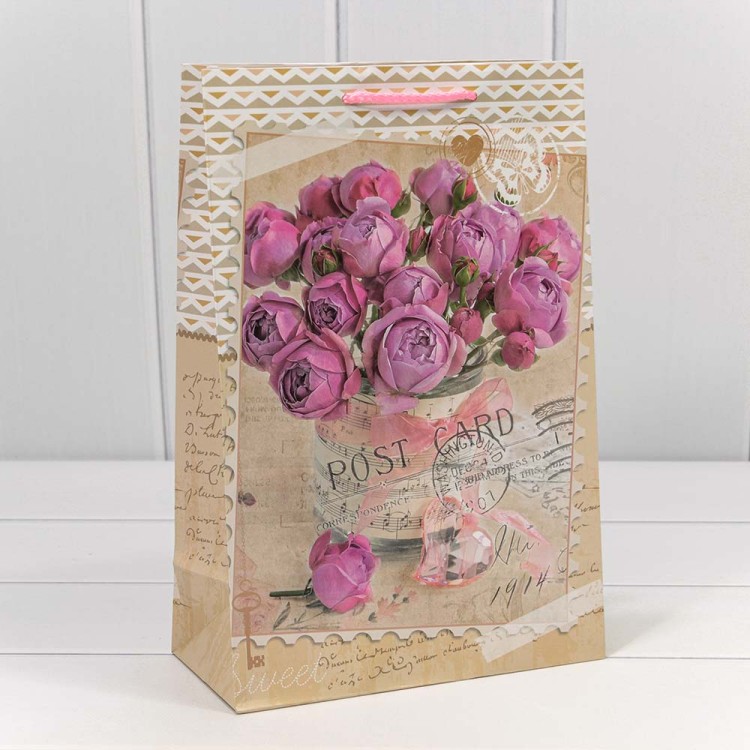 00026K Пакет подарочный 128 гр 20*30*10 см "Цветы" (микс) 1/20 1/360