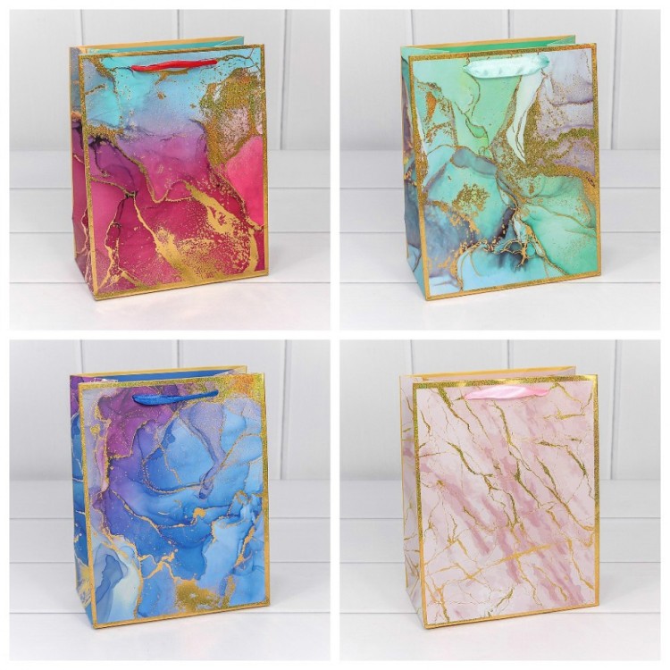 000397E Пакет подарочный "Мрамор" (микс) 18*23*10 210г 1/20 1/420