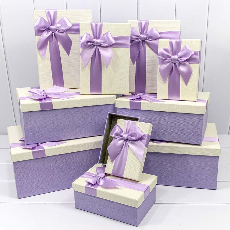 721604/0027 Набор коробок Прямоугольные 1/10 34*26*15,3 "Бант" Сиреневый/Бежевый 1/4