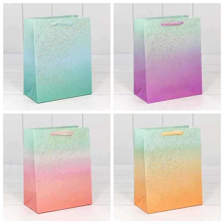 000196E Пакет подарочный "Градиент" с блестящими вкраплениями (микс) 18*23*10 230г 1/20 1/360