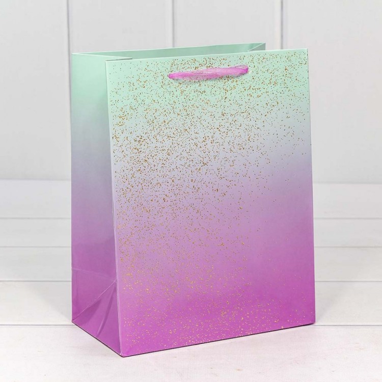 000196E Пакет подарочный "Градиент" с блестящими вкраплениями (микс) 18*23*10 230г 1/20 1/360