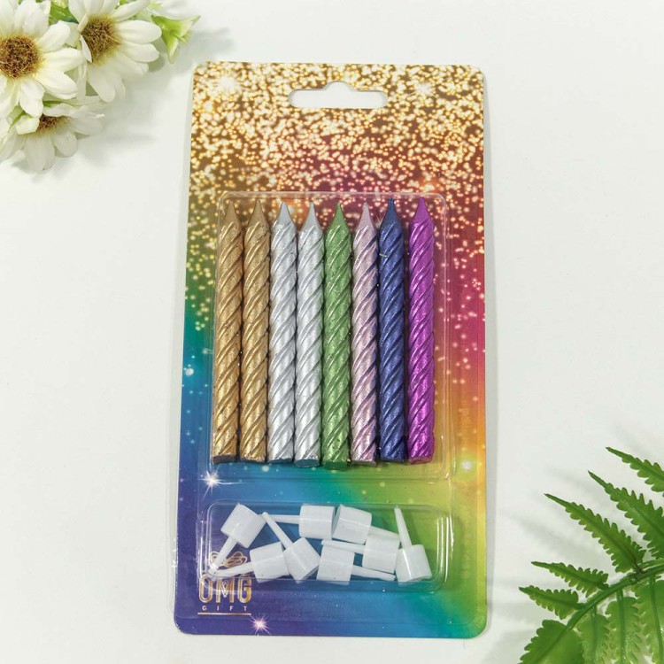 20010-4 Свечи для торта набор (8 шт.) 7см "Спираль" (микс) 1/24 1/288