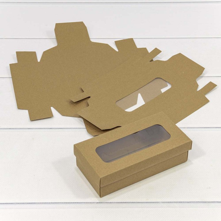 000930 Коробка Прямоугольная 14*7*4 сборная с окошком Крафт класс А 1/20 1/400