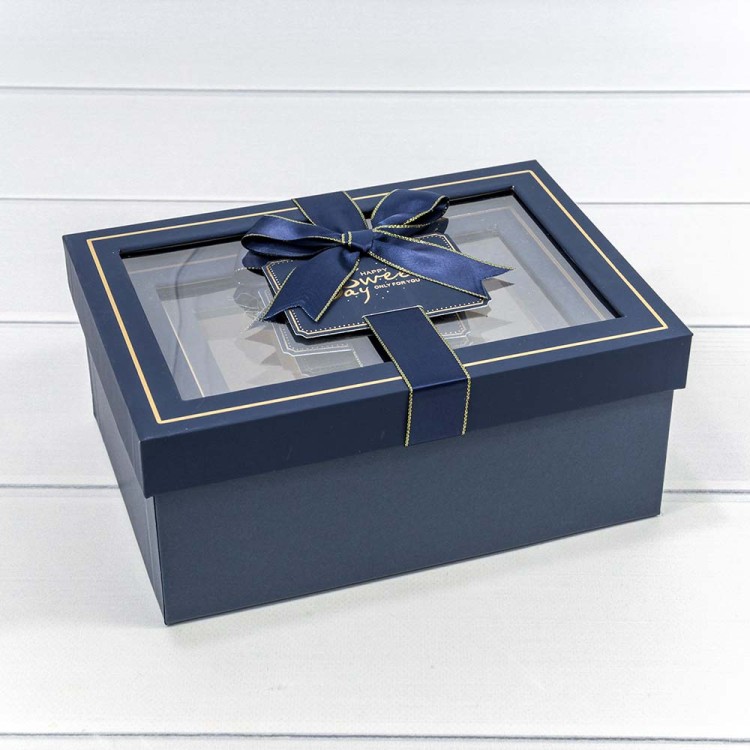 721309/4 Коробки Прямоугольные Набор 1/3 22,5*16*9,5 с окошком и бантом Тёмно-синий 1/20