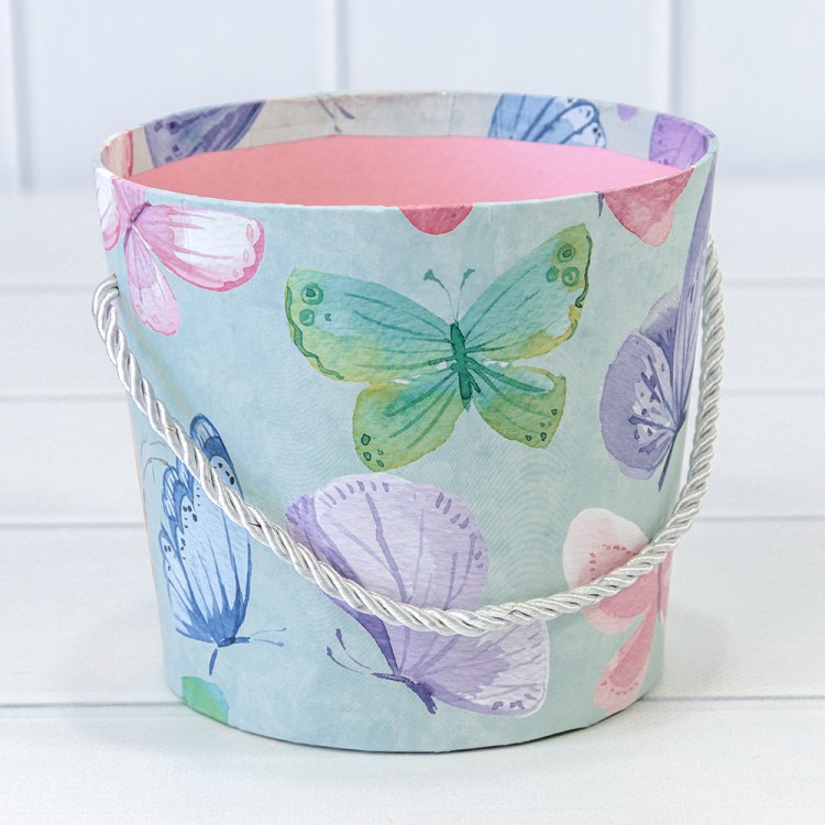 720745/12 Коробка "Ваза для цветов" 15*13 с ручкой "Бабочки" 1/10 1/120