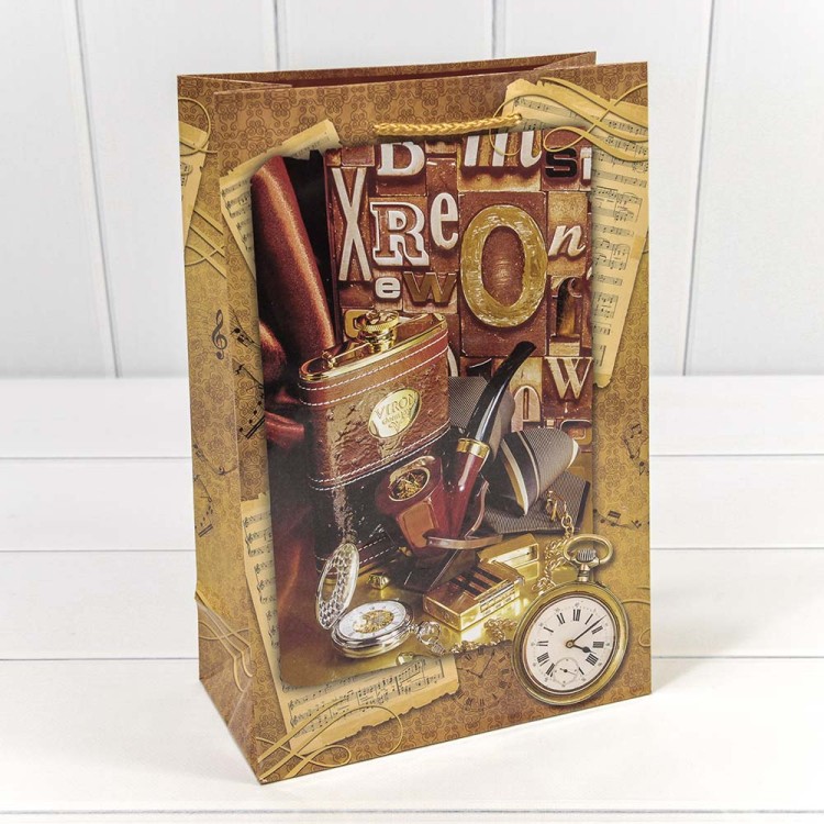 00044K Пакет подарочный "Мужской" глянцевый (микс) 20*30*10 157г 1/20 1/360