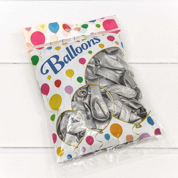 12600/9 Шарики воздушные из латекса "Металлик" 5"/13см (100 шт.) 1г Серебряный 1/100