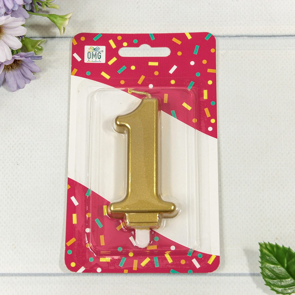 20010-70/1 Свеча для торта Цифра 1 "Гигант" 8см Золотой 1/12 1/120