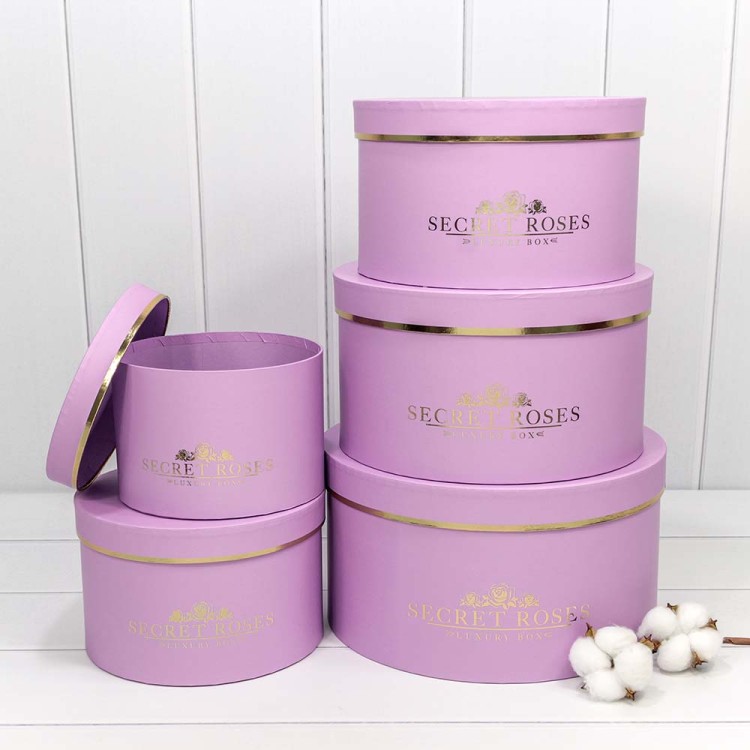720885/5 Коробки Круглые Набор 1/5 30*16 "Secret Roses" Сиреневый 1/8